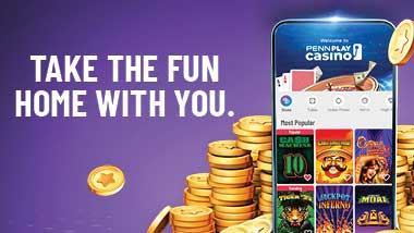 Take the fun home with you with Cell Phone showing PENN Casino App